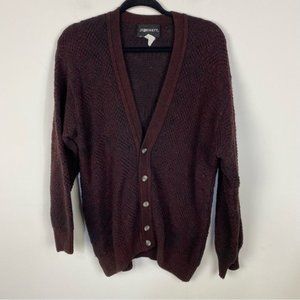 Vintage J.T Beckett wool burgundy open front chunky cardigan sweater grandpa y2k